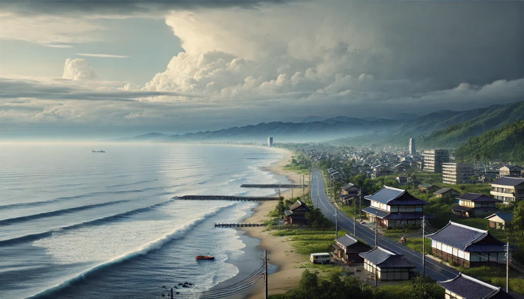 Japan's southern coastline with a serene ocean